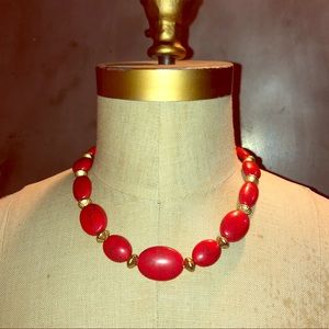 Lauren Ralph Lauren Coral/Gold Bead Stone Necklace